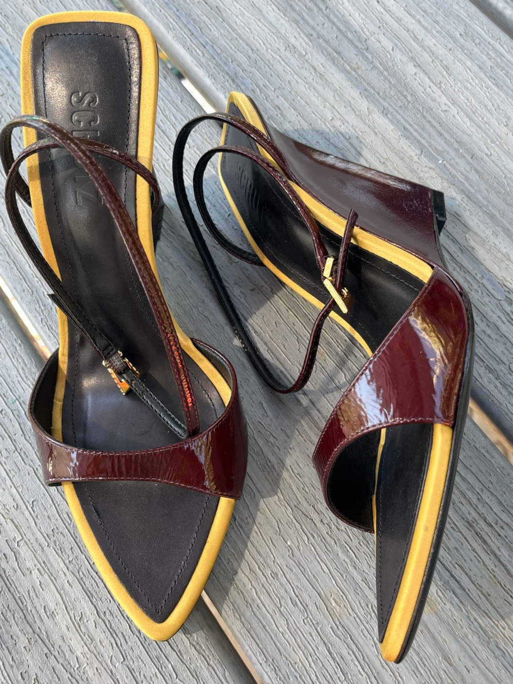 Schultz  Elodie Burgundy Patent Slingback Sandals Wedge Preppy 7. 5 Pointed Toe